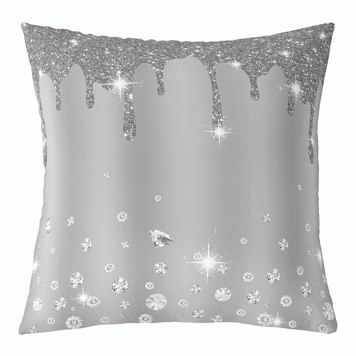 Feelyou Set of 1 Diamond (No Diamond) Outdoor Throw Pillow Covers, Jewelry Grey Cushion Case for Home Living Room Decor, Reversible Bling Party
