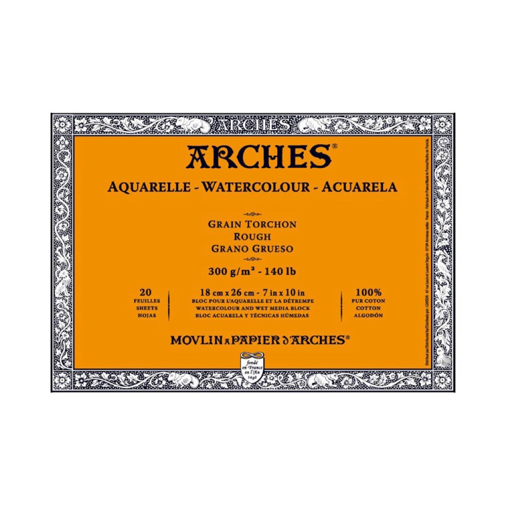 Arches 1795083 Aquarellpapier im Block (18 x 26 cm, 4-seitig geleimt, 300g/m² Grobkorn) 20 Blatt naturweiß