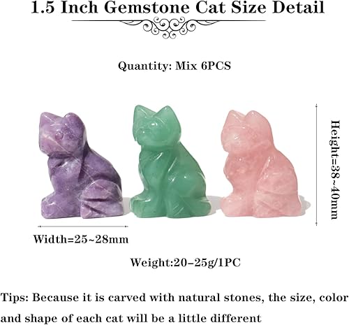 Miniatura 3 de Wemeki Figuras de gato de piedras preciosas 1 unidad estatuas de gato de la suerte talladas a mano con bolsillo de cristal curativo tallado para
