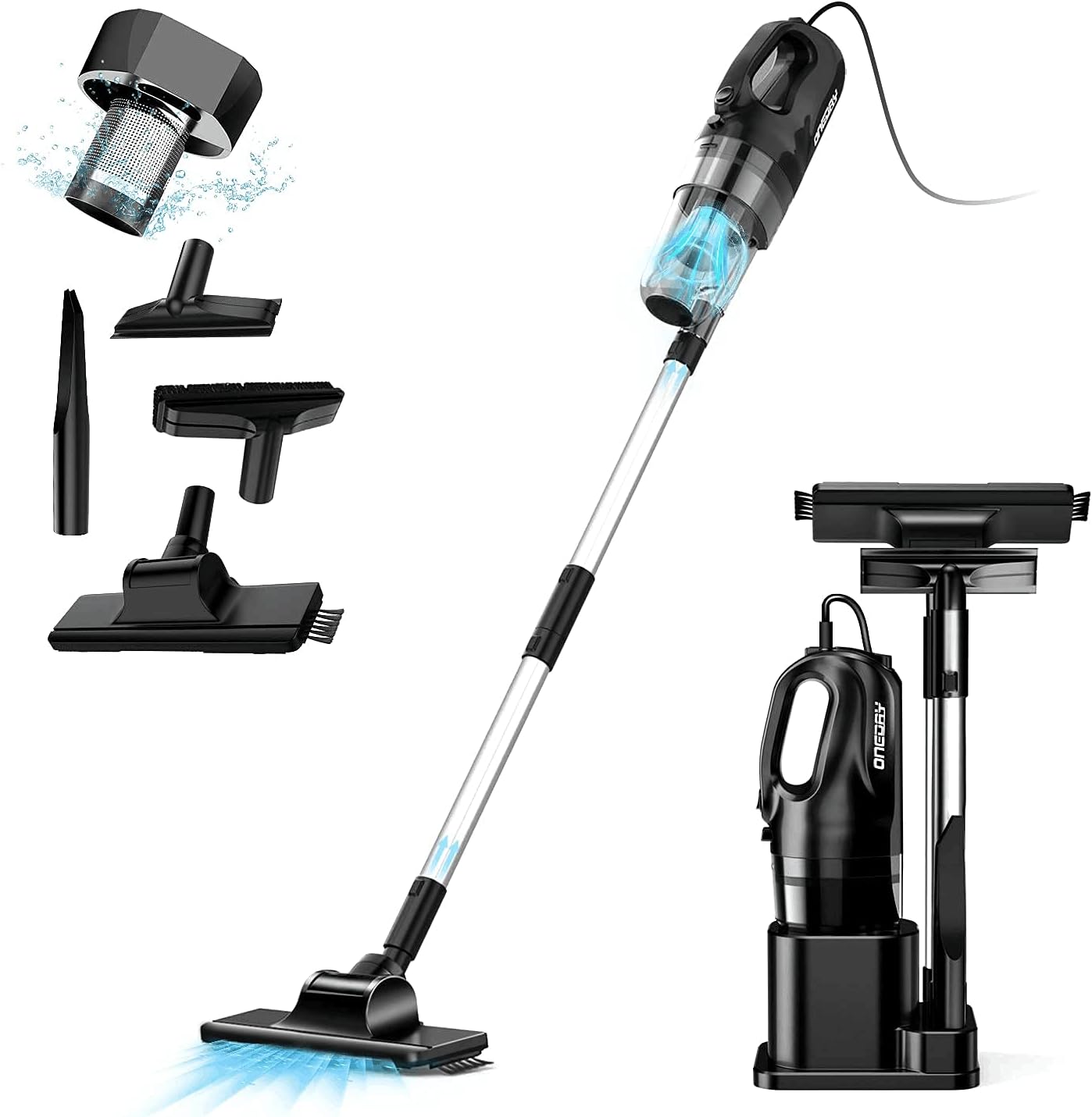 oneday Corded Handheld Stick Vacuum Cleaner 6 in 1 Multifunctional vacuum cleaner Pro-cyclone with HEPA Filtration [Energy Class A+]