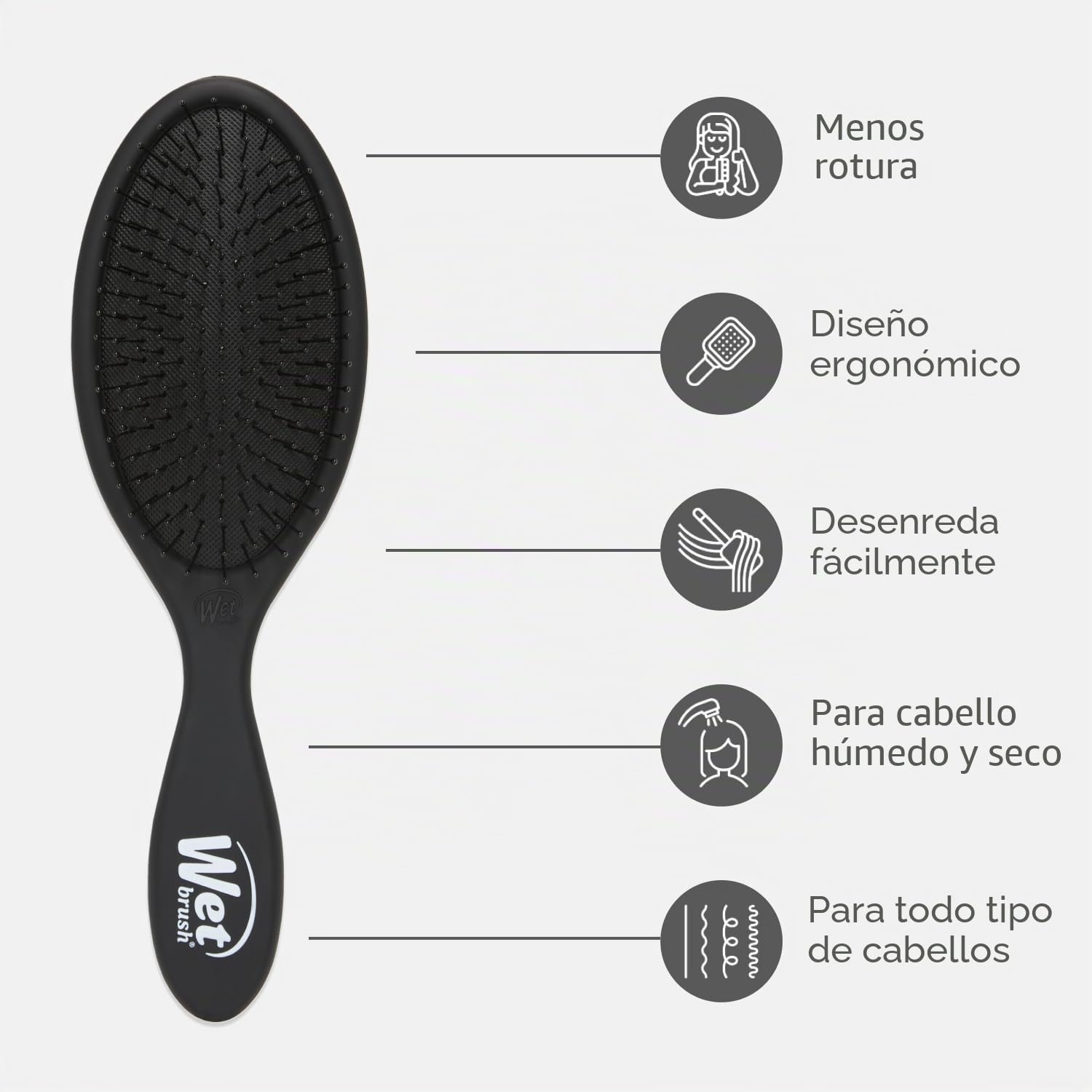 Wet Brush, Original Detangler, Cepillo desenredante para el cabello, unisex, cerdas IntelliFlex ultrasuaves, para todo tipo de cabello húmedo, seco y dañado, Negro (Black Frost)
