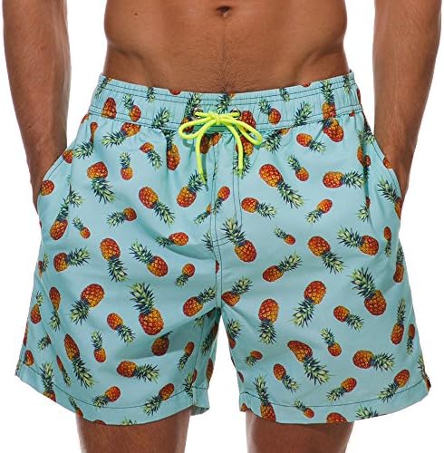 SILKWORLD Men's Swim Trunks Waterproof Bathing Suit Quick Dry Shorts with Pockets,0714_Pineapple,Small