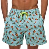 SILKWORLD Men's Swim Trunks Waterproof Bathing Suit Quick Dry Shorts with Pockets,0714_Pineapple,Sma