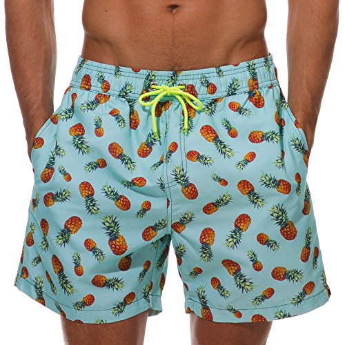 Silkworld Men's Swim Trunks Waterproof Bathing Suit Quick Dry Shorts With Pockets,0714_Pineapple,Small #TOP17