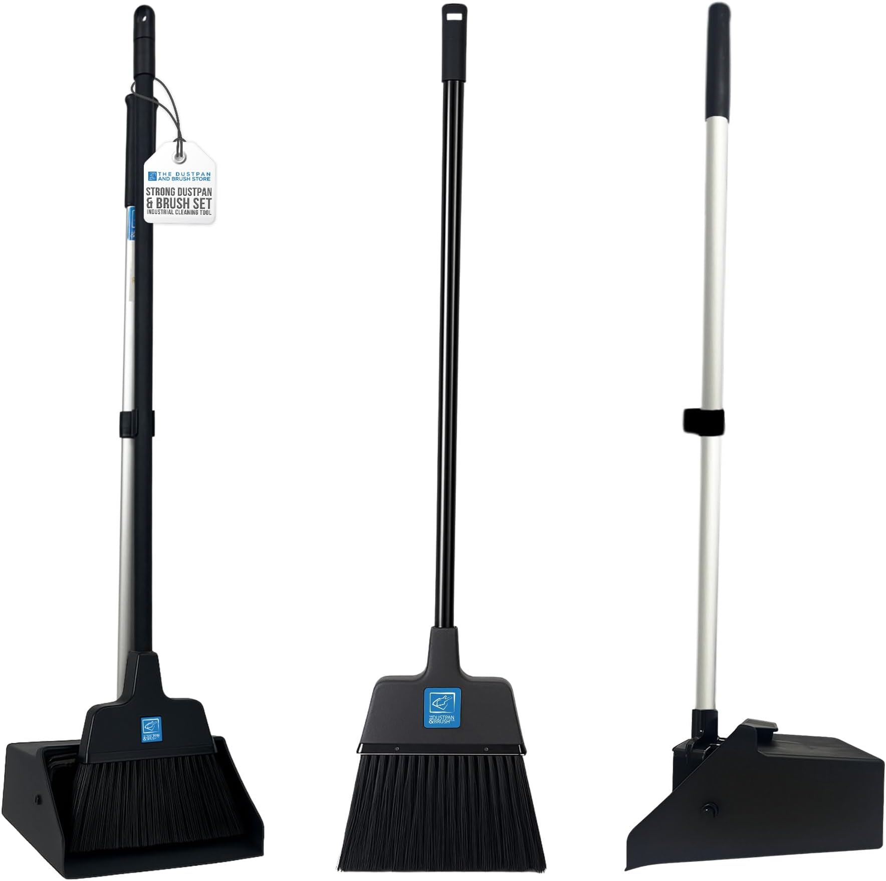 Strong Long Handled Dustpan and Brush Set - Suitable for Industrial & Commercial Use Long Handle Lobby Dust Pan and Broom 180° Swivel Head