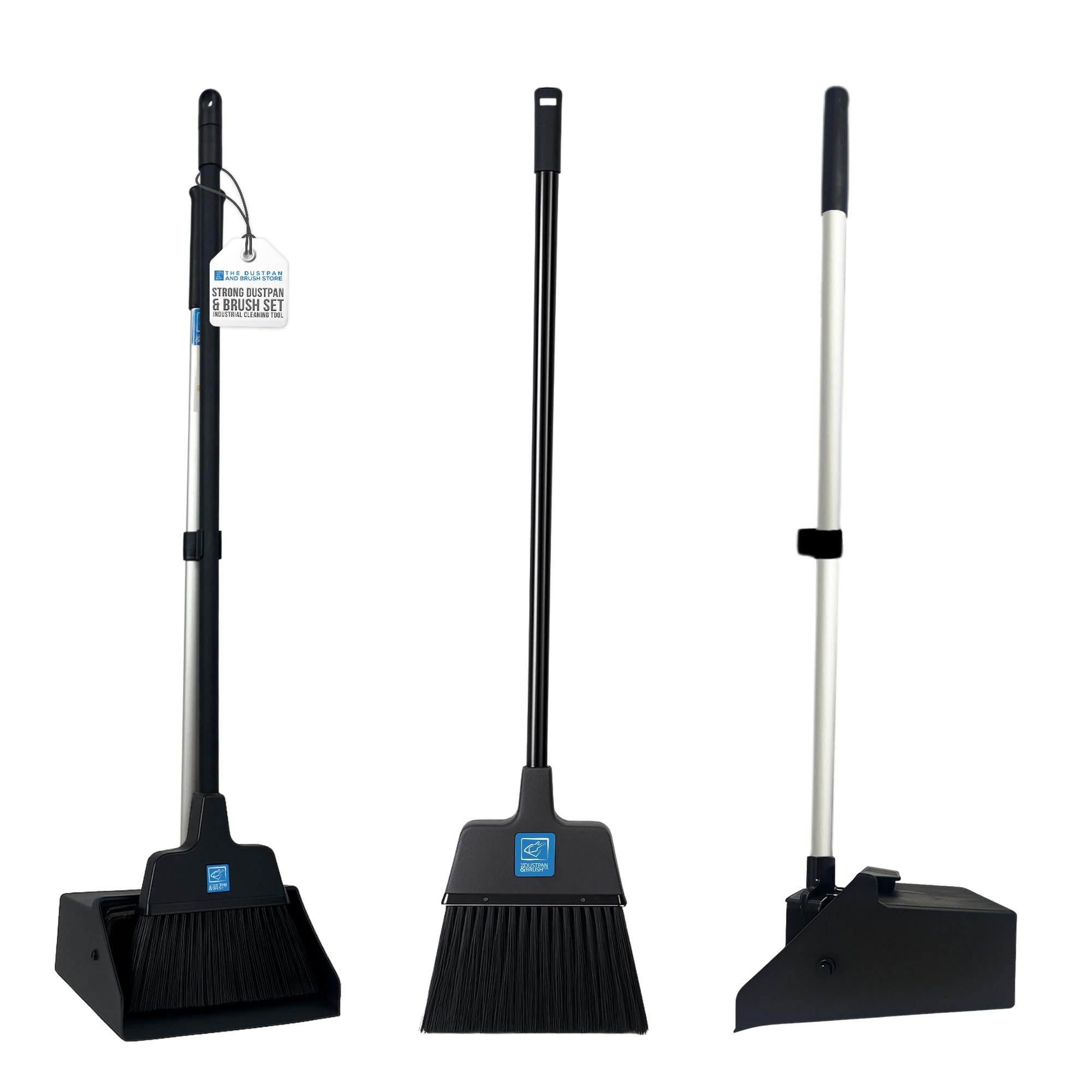 Strong Long Handled Dustpan and Brush Set - Suitable for Industrial & Commercial Use Long Handle Lobby Dust Pan and Broom 180° Swivel Head