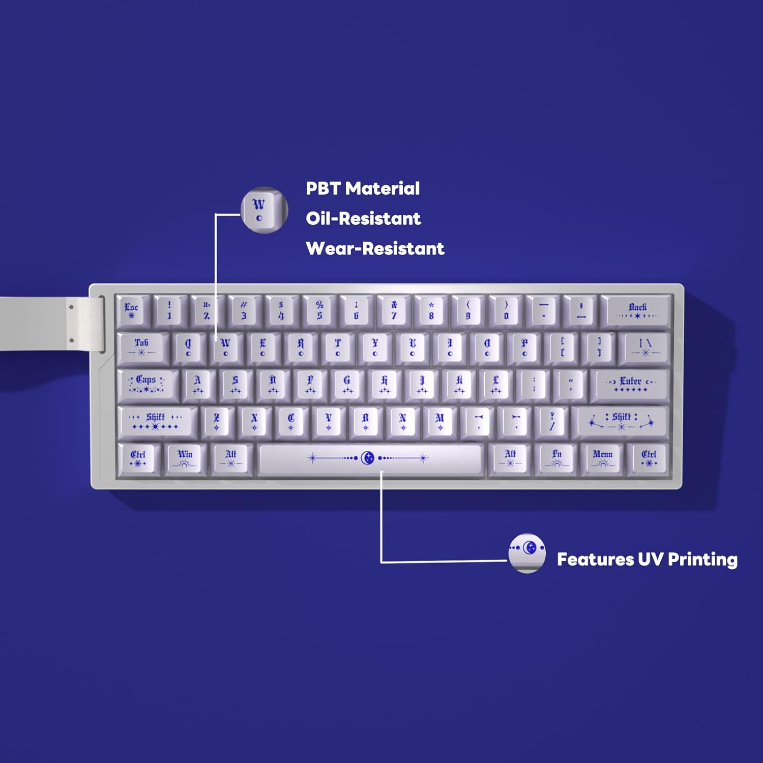 Metal Textured Design PBT Keycaps Set - Blue and Sliver Cherry Profile Key Caps, UV Process Custom Keycaps for Mechanical Gaming Keyboard, 121 Keys