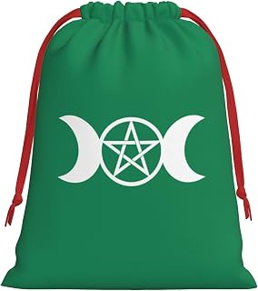 NUSDB Triple Moon Pentacle Pagan Christmas Gift Bags, Santa Wrapping Bags, Xmas Presents Bag With Drawstring, Holiday Party Favors Birthday & Christmas Gift (Large Medium Small)