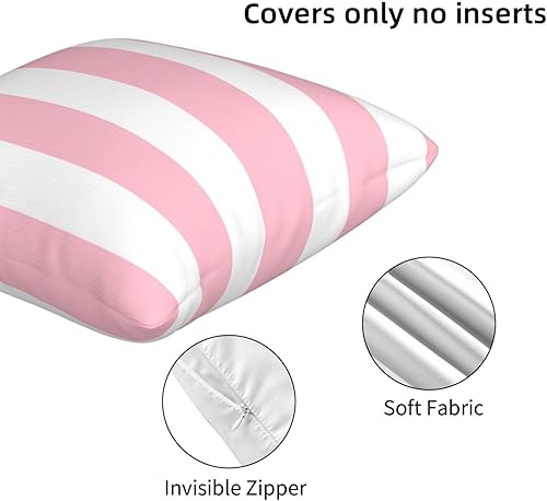 Miniatura 5 de Juego de 2 fundas de almohada de 18 x 18 pulgadas, con rayas rosas y blancas, fundas de cojín suaves, para sofá, dormitorio, silla, sala de estar,