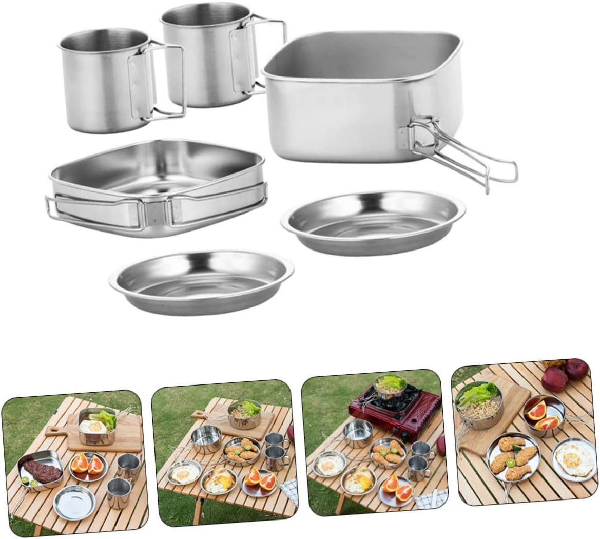 Sosoport Camping Cookware Set Portable Folding Pot Pan Set Camping Mess Kits for Outdoor Hiking BBQ