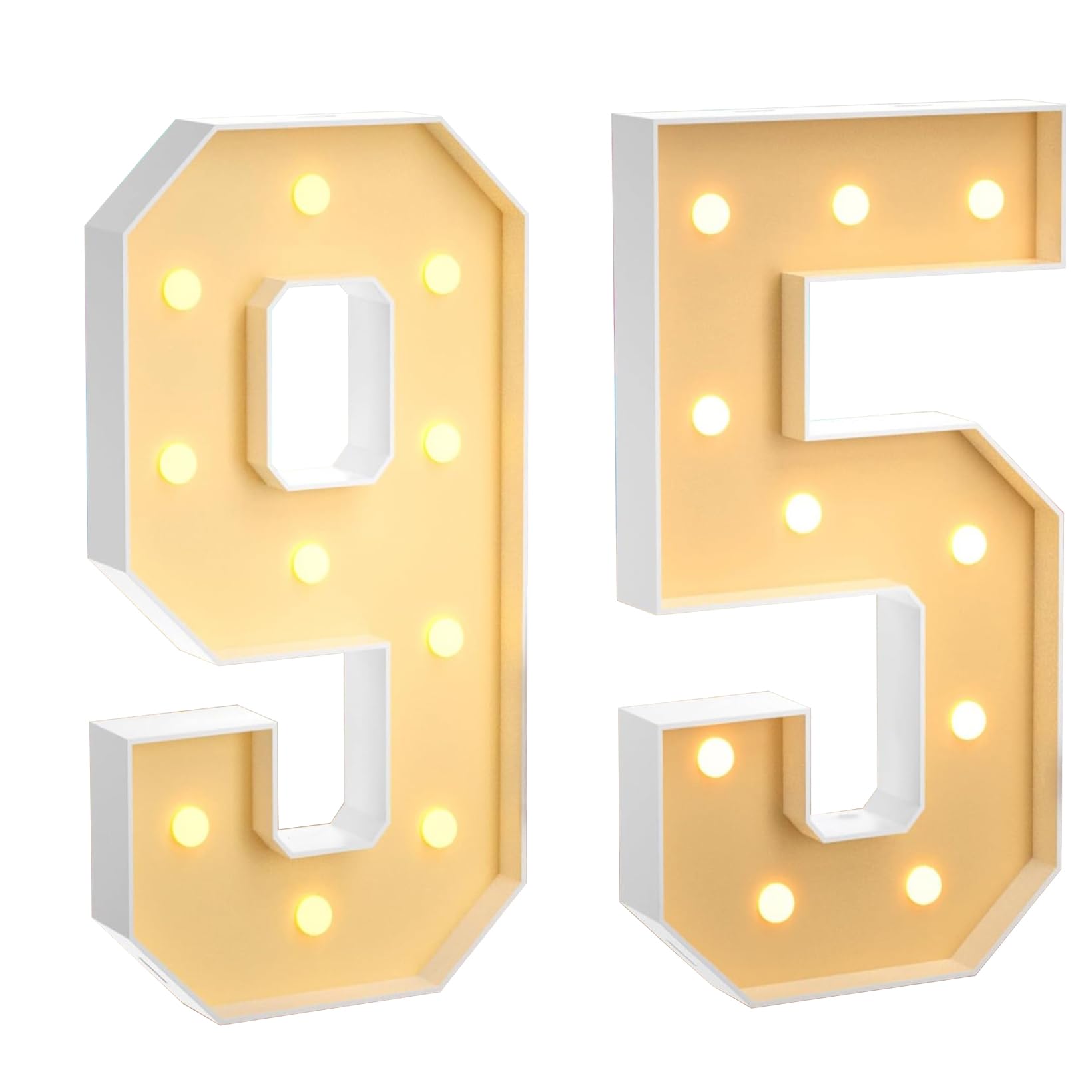 100 cm, grande numero 95, con numeri a LED grandi, decorazione a mosaico, luce bianca calda, per casa, feste, compleanni, matrimoni, compleanni e Natale