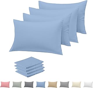 Rohi Juego de 4 fundas de almohada de microfibra, color azul cielo, fundas de almohada ultrasuaves y lisas con cierre de sobre, fundas de almohada transpirables y resistentes a la decoloración, tamaño
