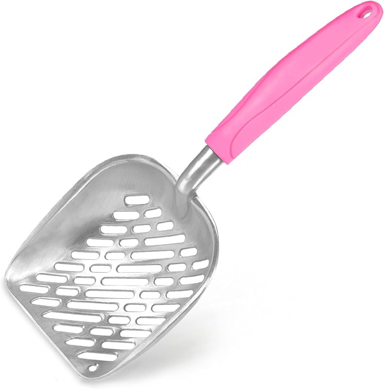 Pá para Caixa de Areia de Gatos SunGrow em Metal com Cabo Ergonômico Rosa