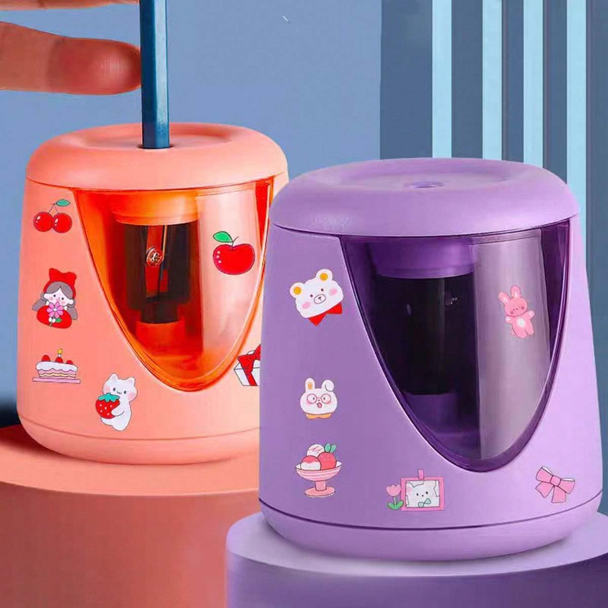 Electric Automatic Pencil Sharpener - Fast 3-Second Sharpening with Powerful, Easy-to-Use Design; Suitable for Various Pencil Types, Large Shavings Container, Compact for School, Office (Purple)