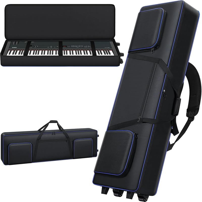 88 Key Keyboard Case Soft Padded with Wheels (56.7”x18.9”x7.1”) | 88 Key Piano Rolling Gig Bag with Multiple Accessory Pockets, Comfortable Backpack-Strap & Carrying Handle, Sturdy & Durable