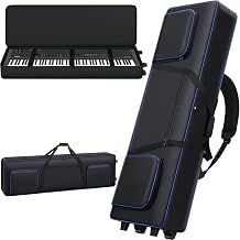 88 Key Keyboard Case Soft with Wheels 56.7x18.9x7.1, Rolling Piano Keyboard Case with Roller/Carrying Handle/Backpack-Strap, Keyboard Gig Bag with 3 Pockets L