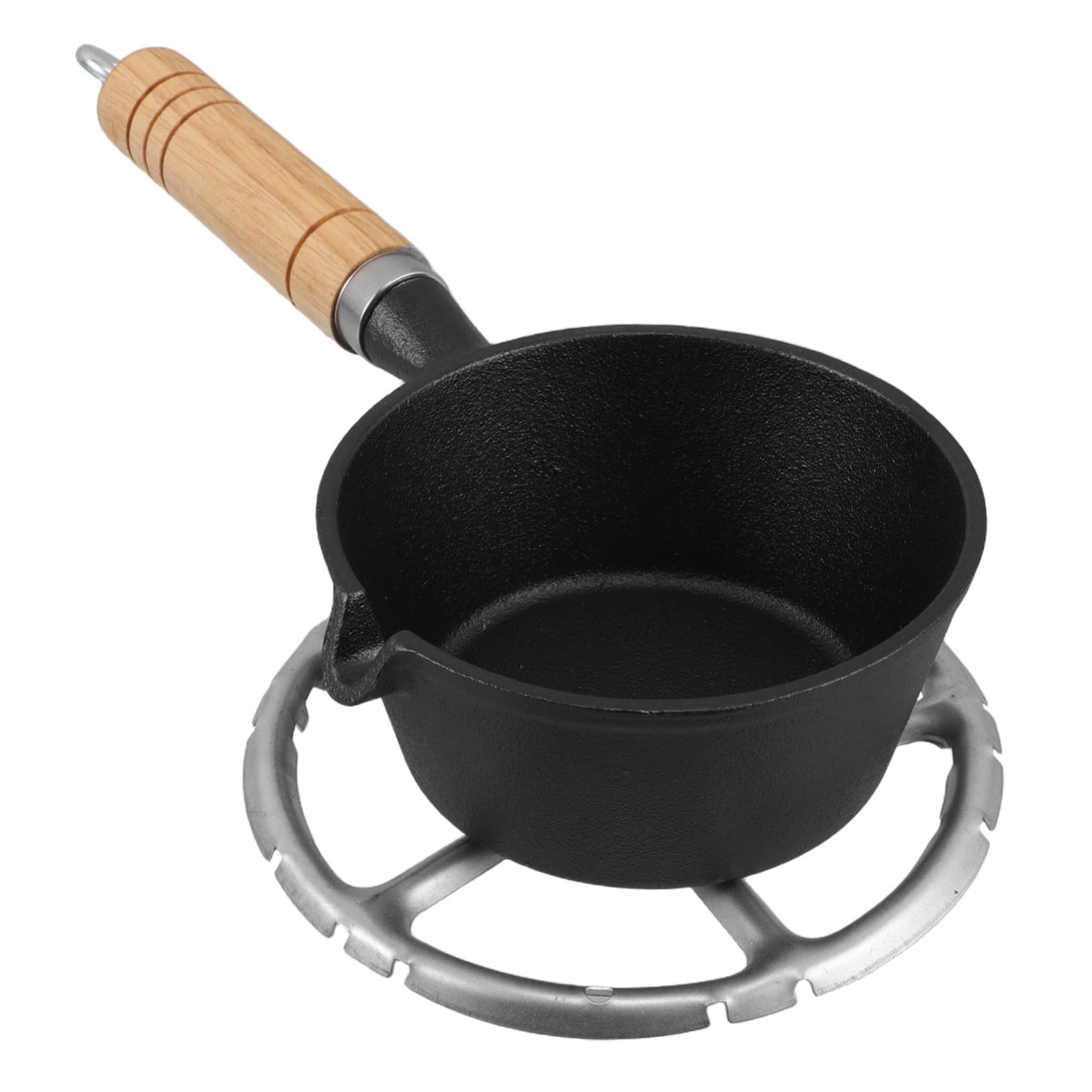Mikinona Cazo de Hierro Fundido con Mango de Madera Olla Pequeña Multiusos para Derretir Mantequilla Calentar Leche y Cocinar Tortillas para Estufas de Gas Inducción y Eléctricas Compacto y