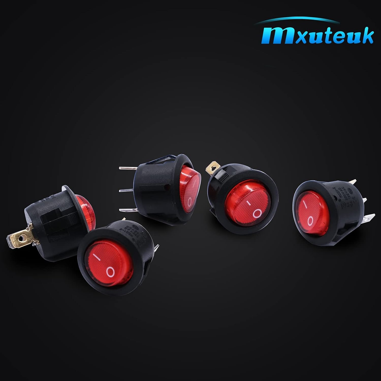 mxuteuk 5pcs Snap-in AC110/120V Lighted Round Rocker Switch Illuminated Boat Toggle Power Switch Red Light SPST ON-Off 3 Pin AC 250V 6A 125V 10A, Use for Household Appliances MXU1-5-101NR