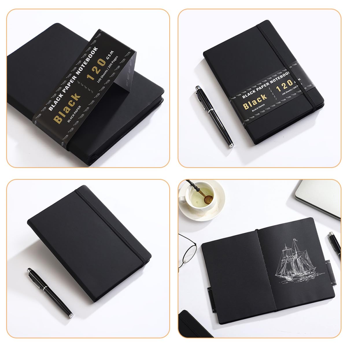 Alipis Diario Quaderno Nero A5 200 Pagine Vuote Carta Nera Taccuino per Appunti Schizzi Uso Creativo Portatile per Uomini e Manager Viaggio e Lavoro