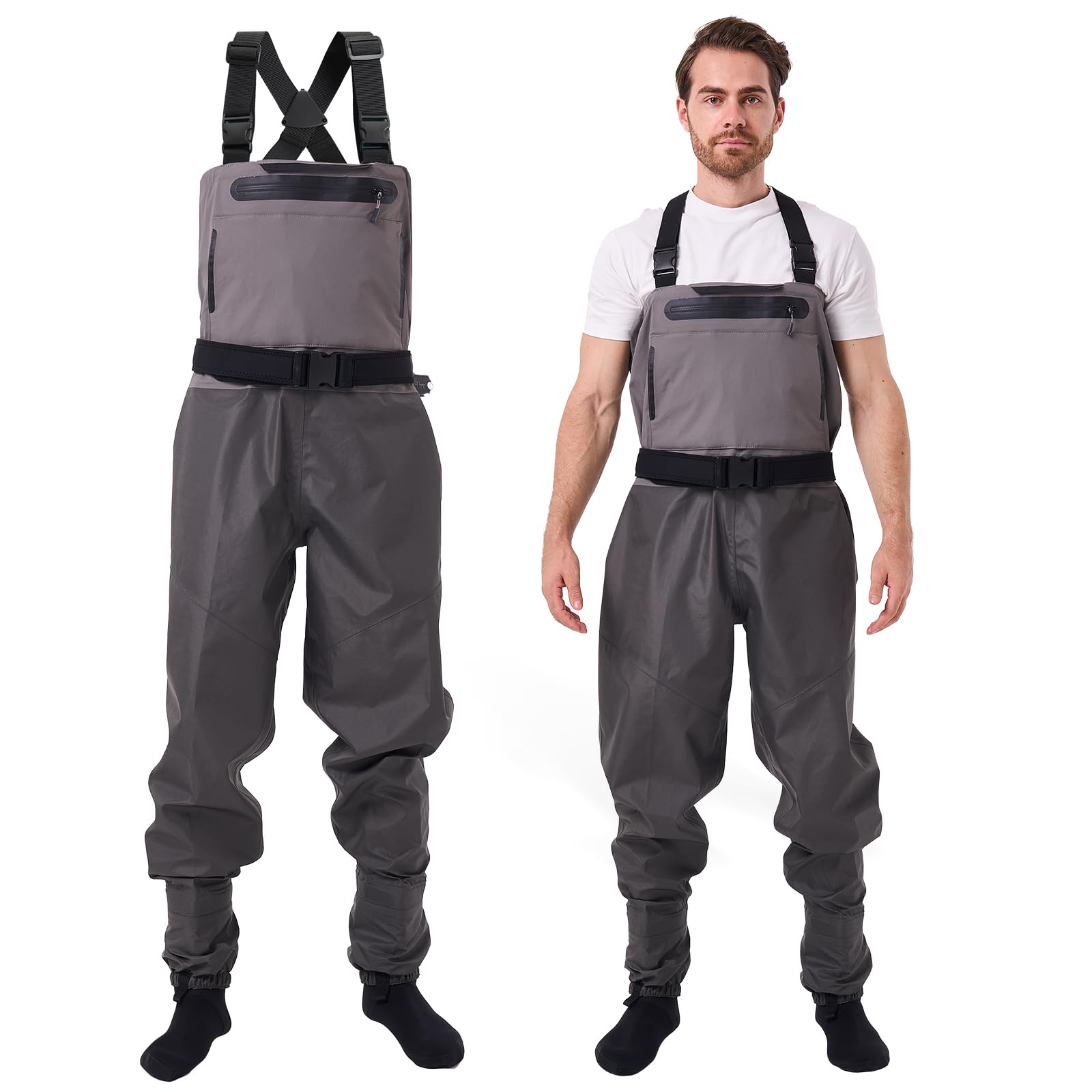 Breathable Waterproof Stockingfoot Fishing Chest Wader for Fishing, 3-Ply Nylon, Breathable Waders for Men with Neoprene Stockingfoot