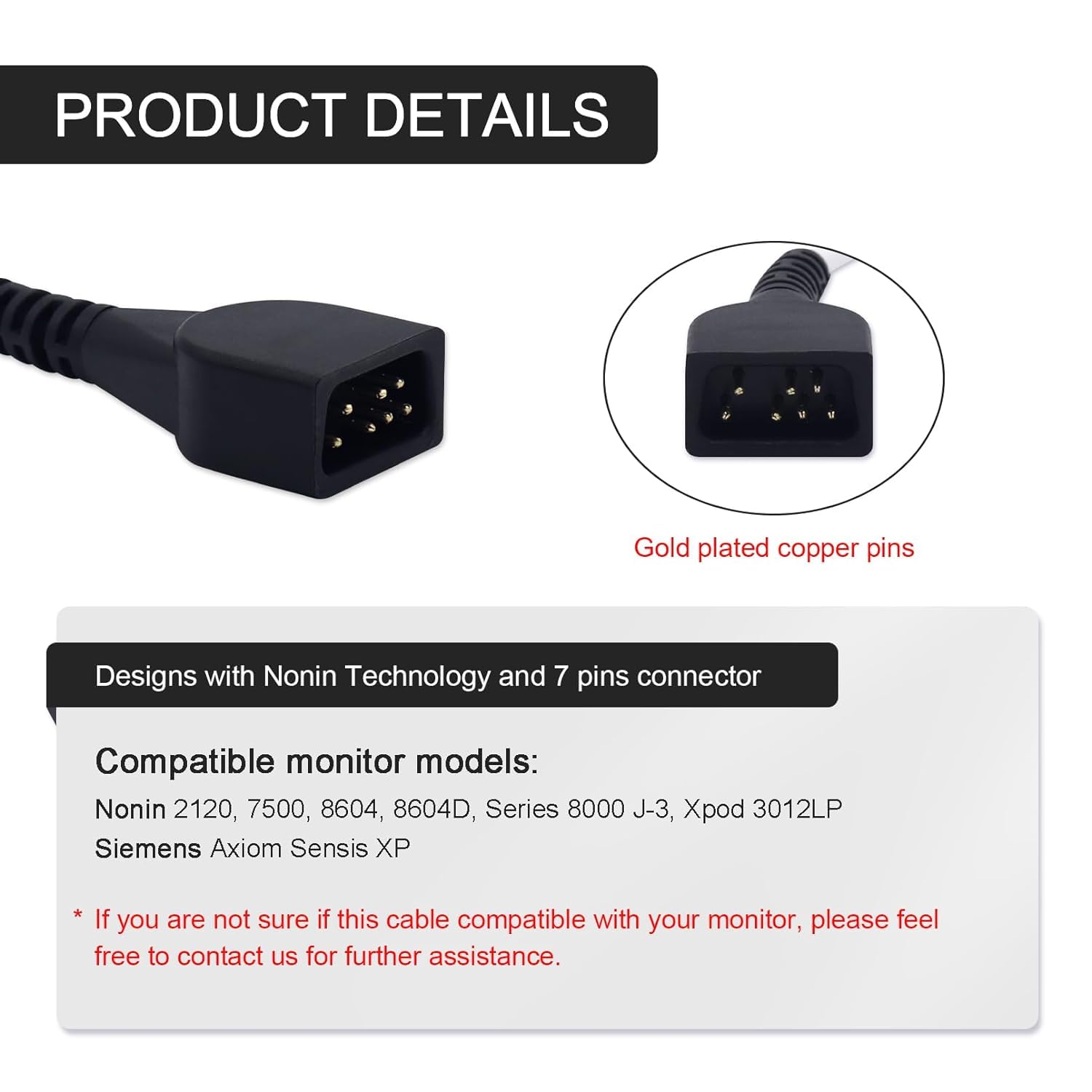 skmeditec Compatible with Nonin SpO2 Sensor Direct Connect Cable, 9.8FT Silicone Foot Wrap Probe with 7 Pins Connector - Image 2