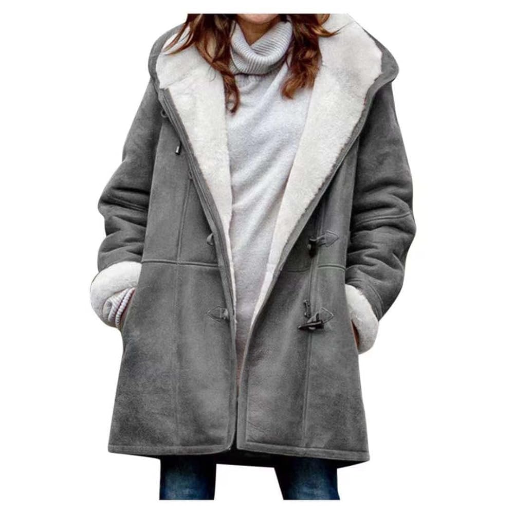 AI\'MOURI Sherpa Fleece Outerwear Overcoat Women (Gray, S)