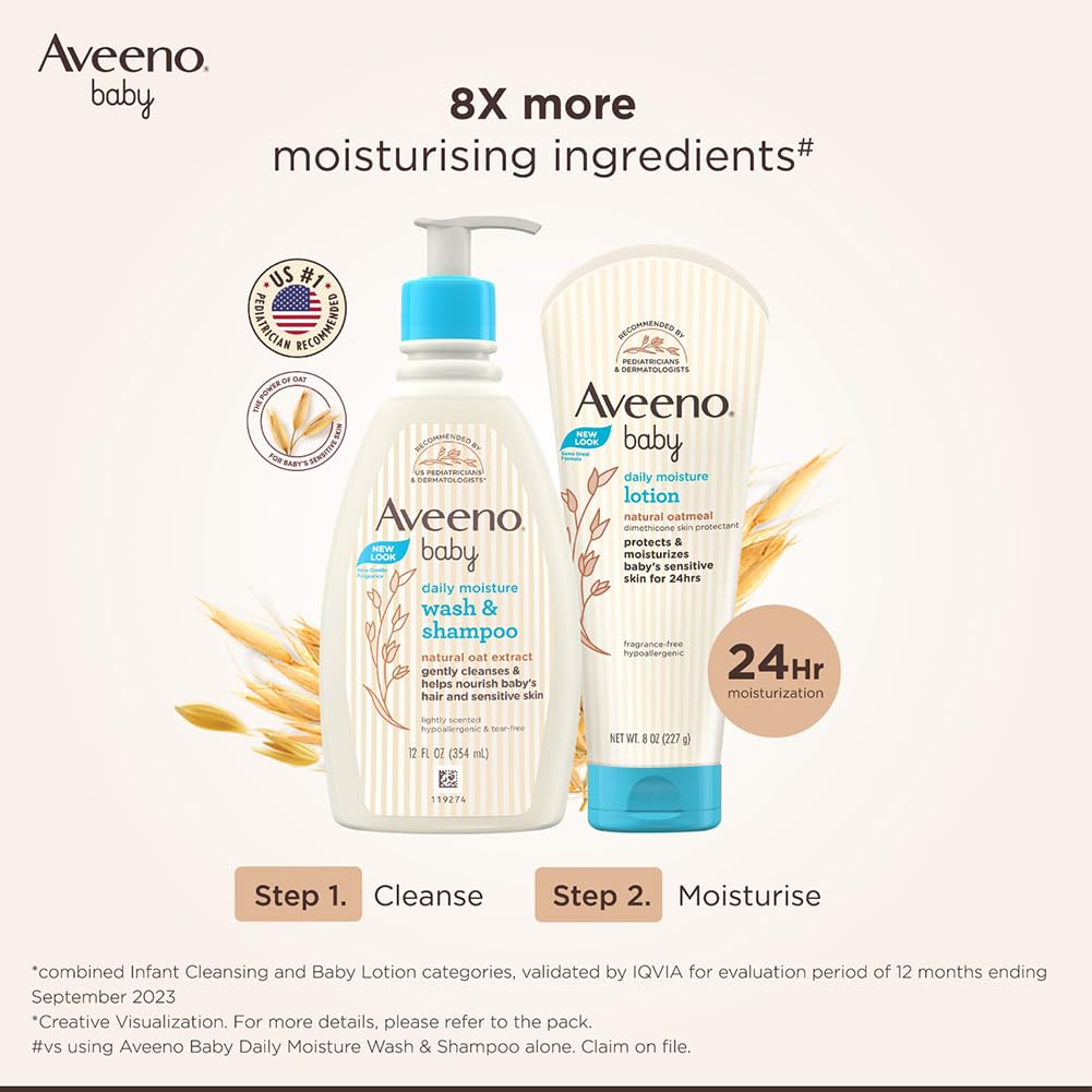 Aveeno Baby Daily Moisture Moisturizing Lotion for Delicate Skin with Natural Colloidal Oatmeal & Dimethicone, Hypoallergenic, Fragrance-, Phthalate- & Paraben-Free, 18 fl. oz