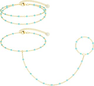 CHESKY 14K Gold Plated Hand Chain Bracelets for Women Set - Dainty Finger Ring Bracelet Stack Adjustable Thin Hand Chains Durable Bracelets Trendy Simple Prom Body Jewelry Gift for Women
