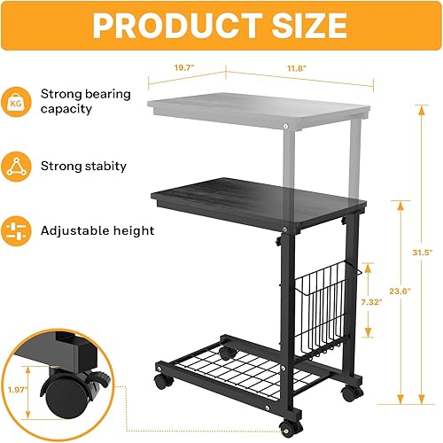 Miniatura 3 de micoe - mesa auxiliar de sofá con ruedas altura ajustable Con consola que se desliza por debajo y compartimiento de almacenamiento negro para