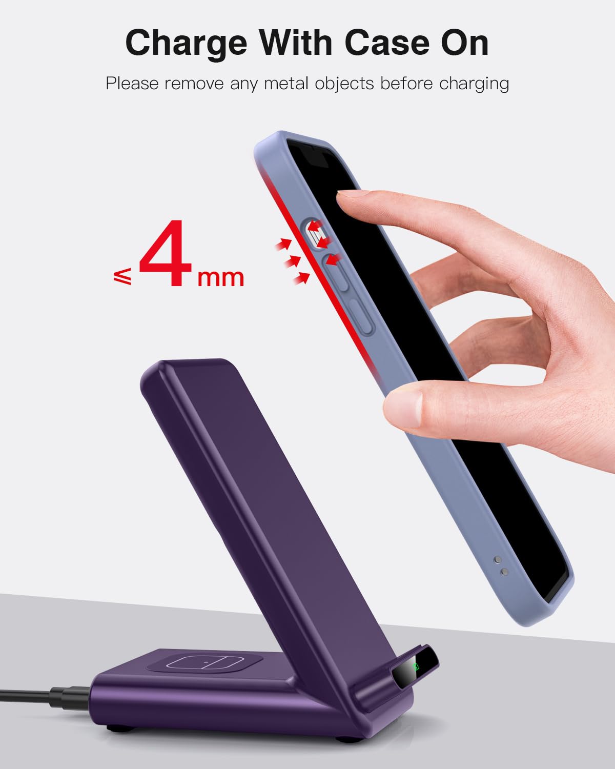 QKXC Bezprzewodowa stacja ładująca, uchwyt 3 w 1, pasuje do Apple Watch Ultra 9, 8, 7, 6, SE, 5, 4, 3, szybka ładowarka do iPhone'a 15/15 Plus/15 Pro Max / 14/13/12/11/X, AirPods Pro (z adapterem