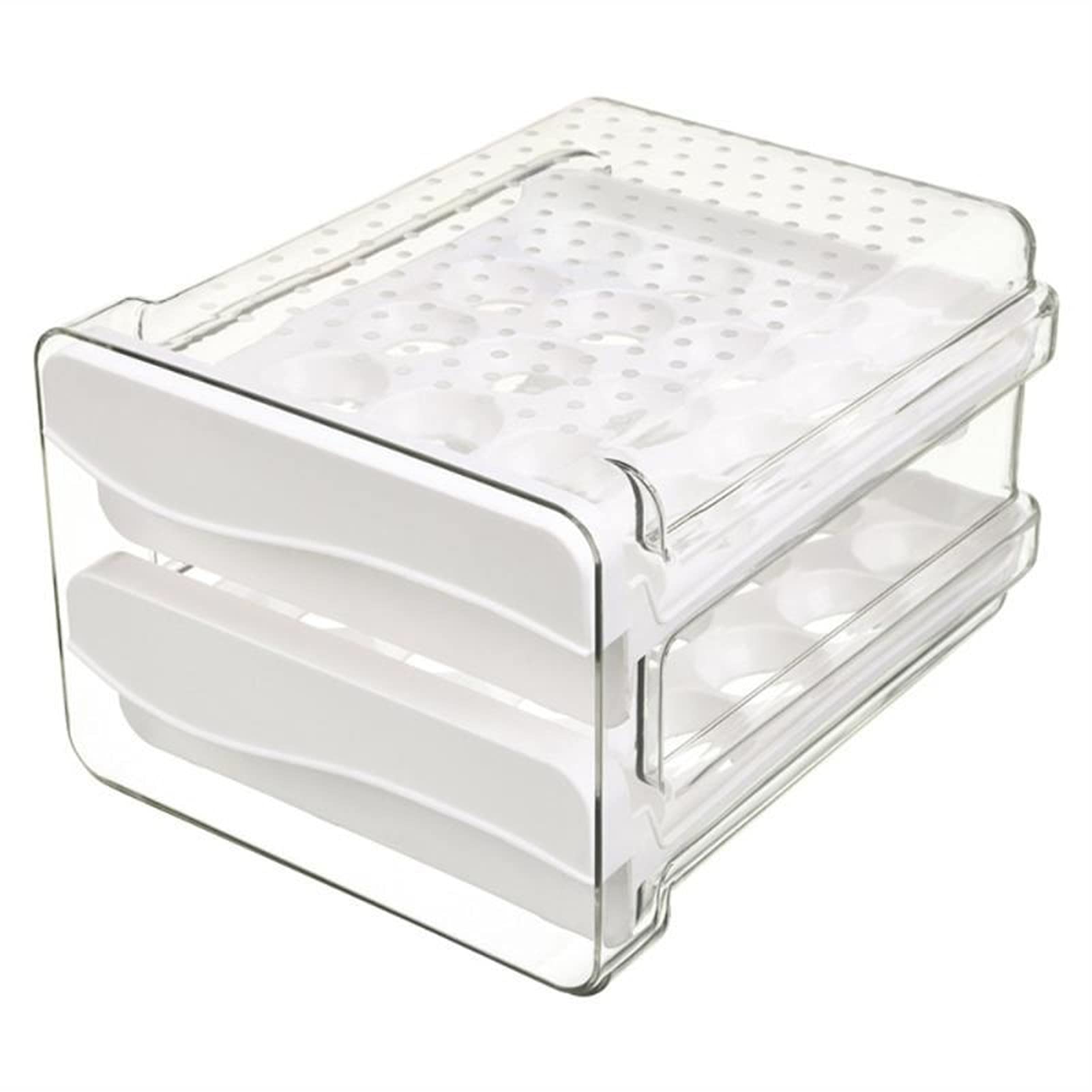 Bandeja de huevo transparente de dos capas para almacenamiento de alimentos en refrigerador