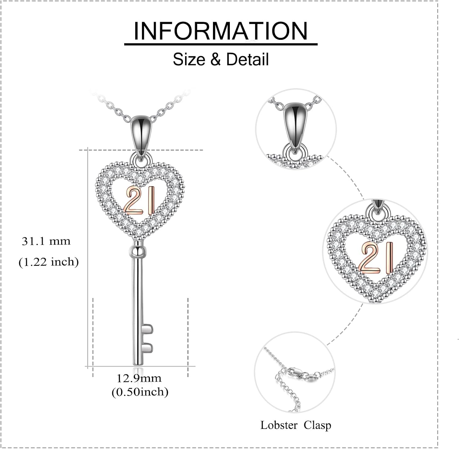 VENACOLY 21st Birthday Necklace Sterling Silver Key Pendant 21st Birthday Mother's Day Jewellery for Her Women - Image 5