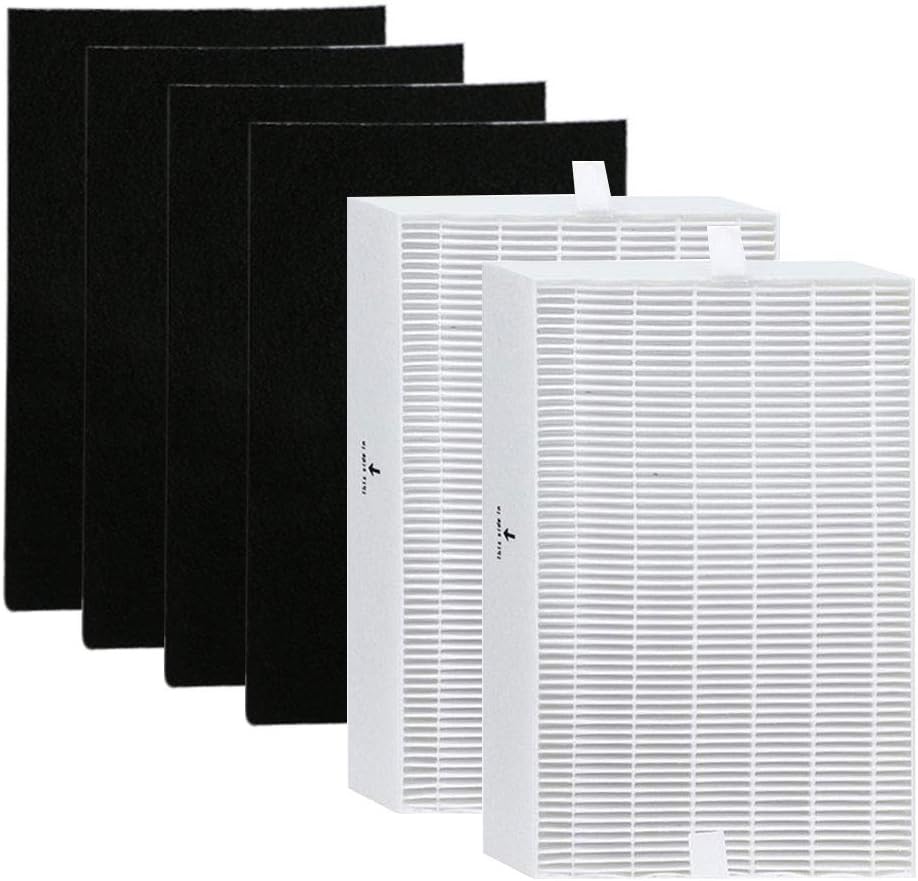 HPA100 HEPA Premium Replacement Filters Compatible with Honeywell Air Purifier,2 HEPA Filters + 4 Precut Activated Carbon Pre-Filters,Replacement for Honeywell Part HRF-R1,HRF-R2,HRF-R3