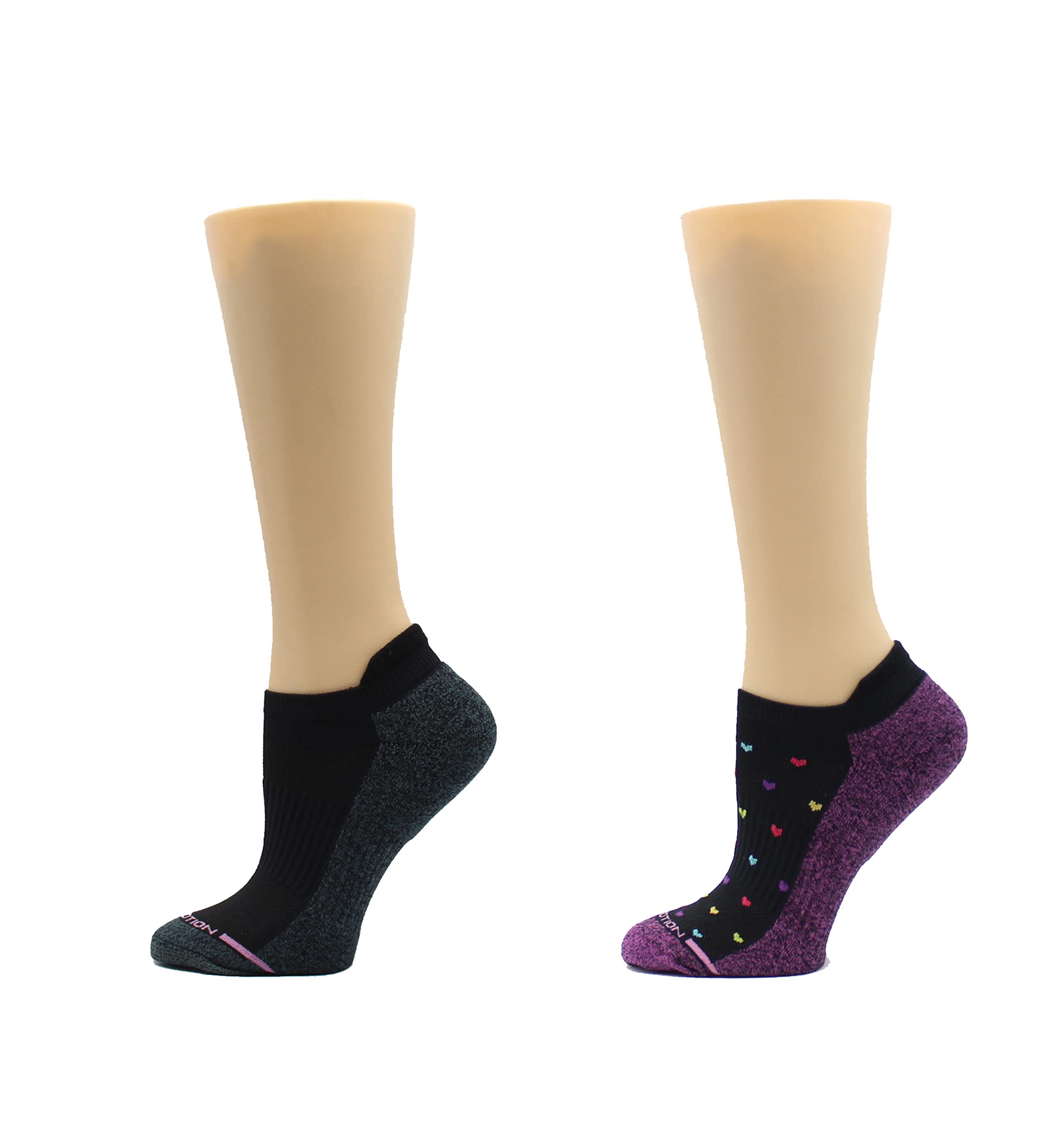 Dr. Motion Womens Ankle Socks 2 Pack, Low Cut Cushioned Compression Running Socks for Women, Arch Support, Seamless Toe