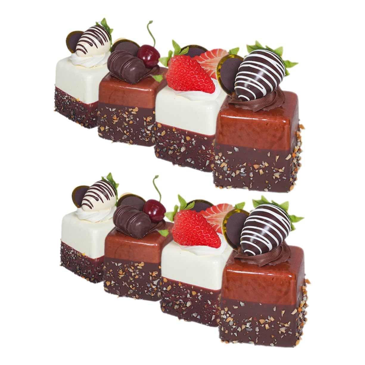 8pezzi Simulazione di Torta Francese di Fragole Torta Artificiale Base Magnetica da Esposizione per Tavolo da Dessert per Feste Cibo Finto per Foto Decorazione da Cucina