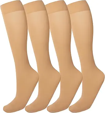 MANZI Women's Knee High Socks 40 Denier Ladies Nylon Semi Opaque Trouser Socks 4 Pairs Knee Stockings