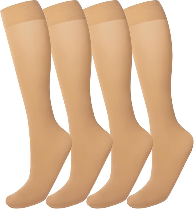 MANZI Women's Knee High Socks 40 Denier Ladies Nylon Semi Opaque Trouser Socks 4 Pairs Knee Stockings