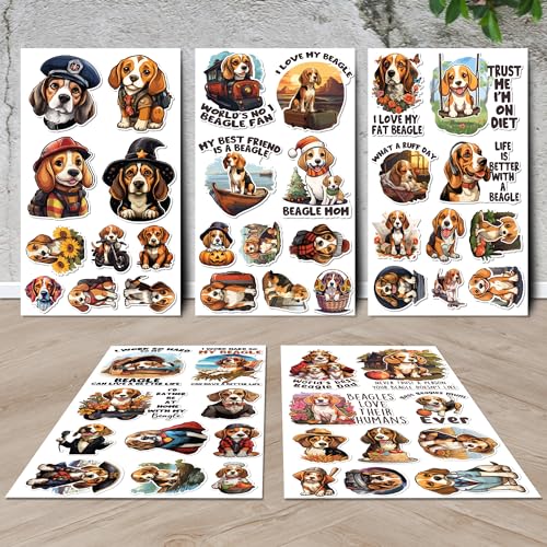 Image of Beagle Stickers 50 Pieces Vinyl Waterproof Decal for Laptop Water Bottle Phone Car Window Bike Motorcycle Stakeboard Scrapbook Beagles Sticker Gifts for Kid Teen Adult