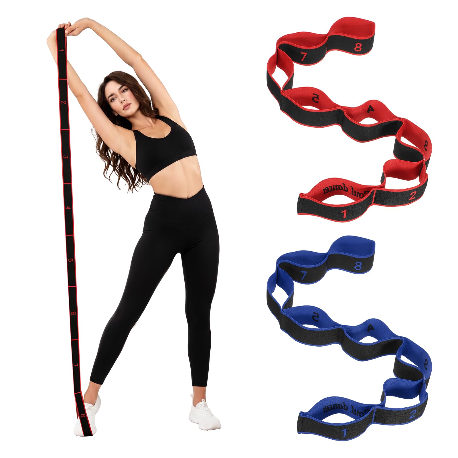 YELARXI Yoga Belt Stretcher 8-Section Fitness Resistance Bands 2Pcs