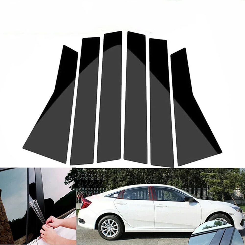 Osłony kolumn drzwiowych do Honda Civic Limousine 2016-2021, 6-częściowe, błyszczące, czarne, boczne panele kolumn drzwiowych