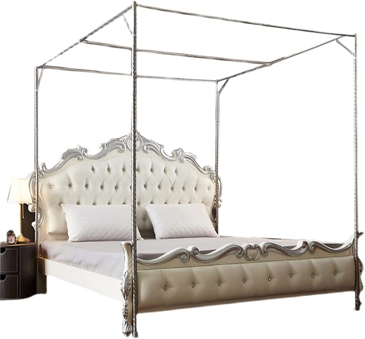 Moustiquaire lit baldaquin acier inoxydable 4 coins ciel de lit double 1,8x2m