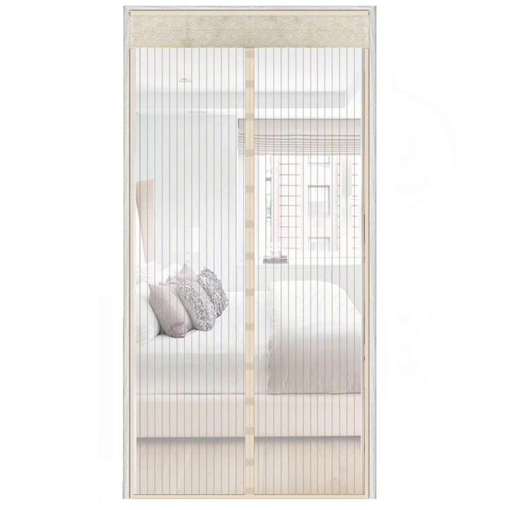 Stripe Magnetic Screen Door, Polyester Full Frame Hook & Loop Magics Tape Mesh Curtain Quick Close for Doorways Doors Patio-Beige 100x200cm(39x79in)