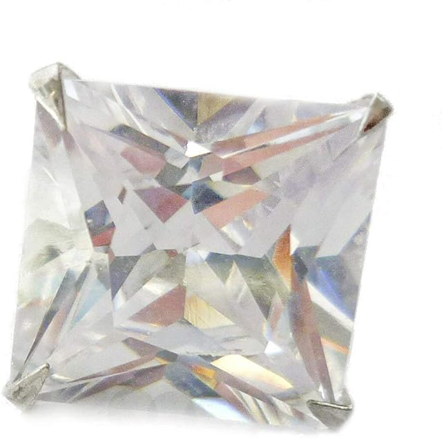 Single 10MM MENS Princess Cut Square Diamond Cubic Zirconia (CZ) Sterling Silver Stud Earring (Single) - Beckham Style