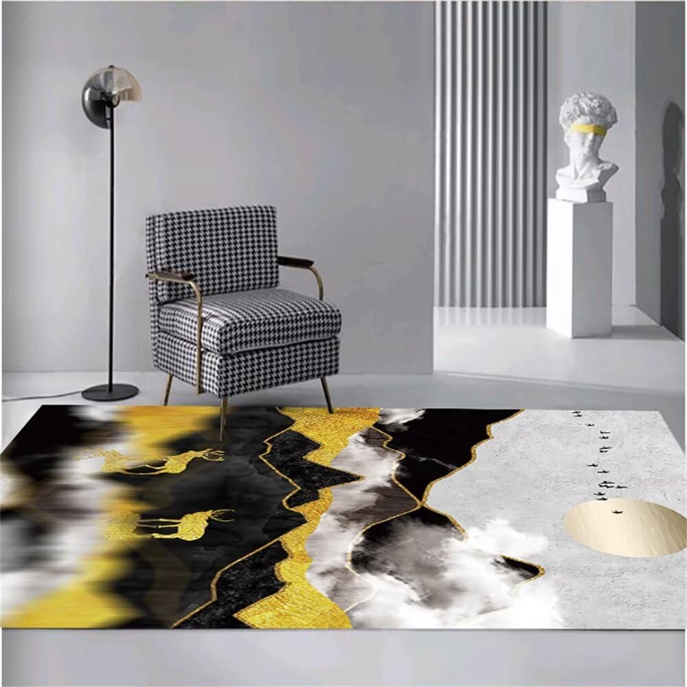 Tapis doux 120x180 cm noir au motif abstrait flou pour salon