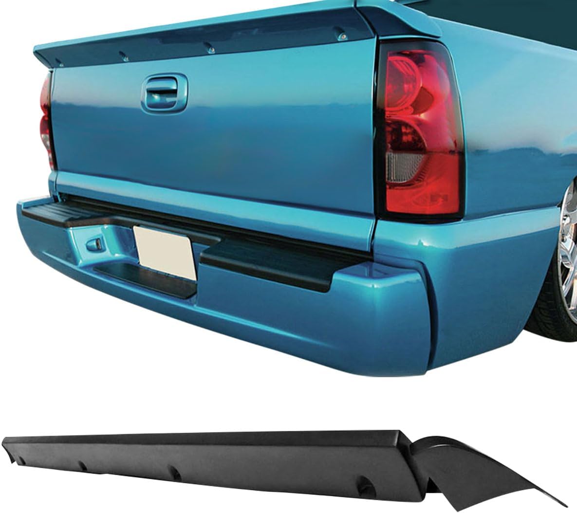 Truck Tailgate Spoiler, Compatible with 2007-2014 Chevrolet Silverado, Flexible Polyurethane(PU) Rear Intimidator Boot Deck Lid Tail Wing, Unpainted Black, 3PCS