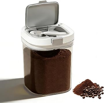 Coffee Bean Storage, 1300 ML Airtight Coffee Container with Lid and Scoop Transparent Kitchen Food Storage Container for Ground Coffee Tea Flour Cereal Dry Food