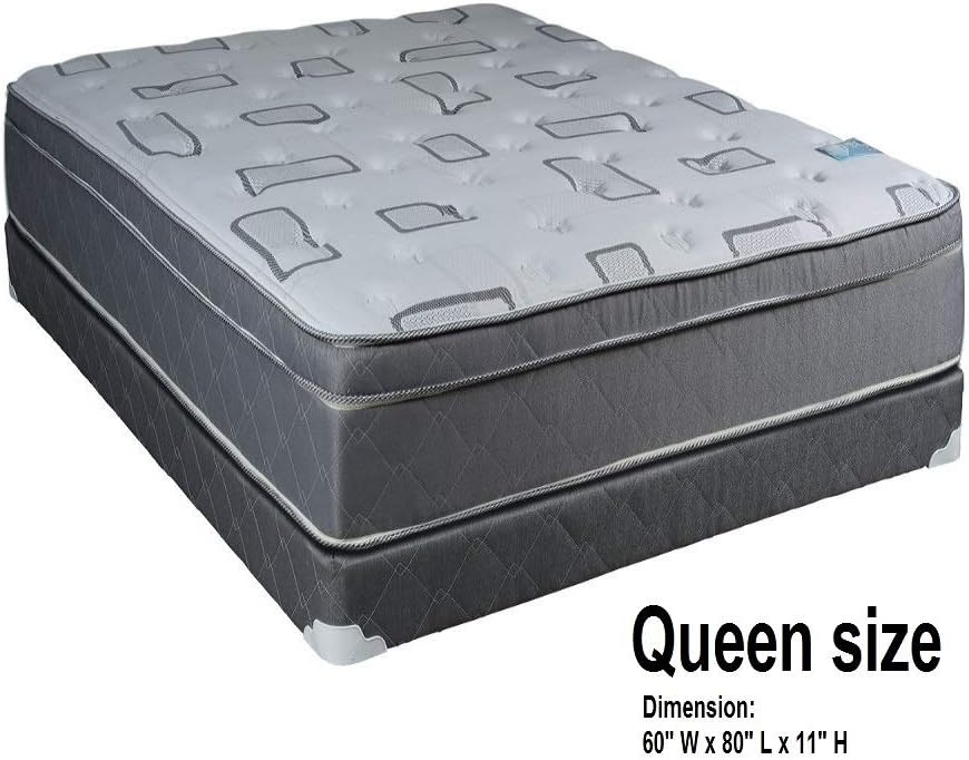 Dream Solutions USA Natural Trophy Medium Plush Eurotop Mattress & Box Spring (Queen Size) - Sleep System with Enhanced Foam Encased Support, Fully Assembled, Orthopedic