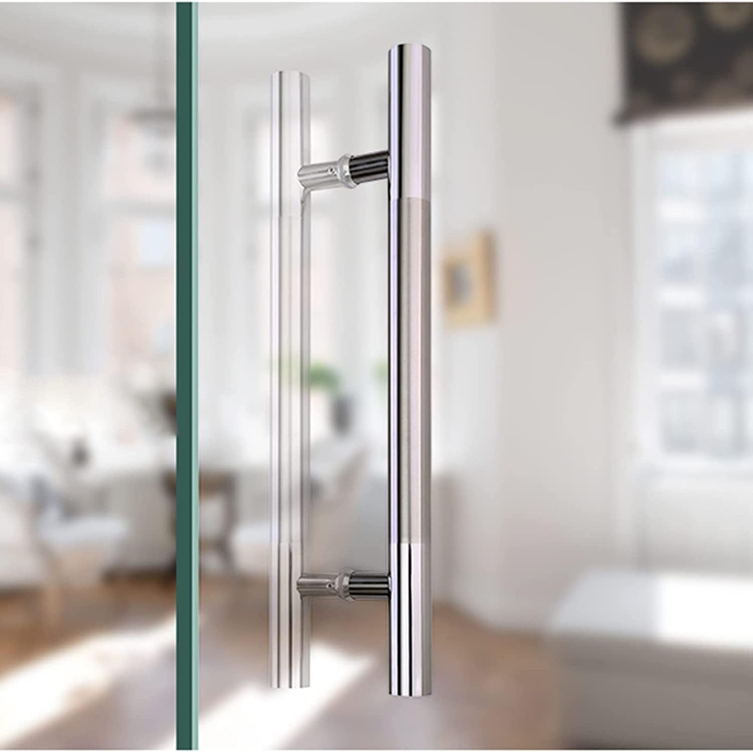 Pull Push Shower Kitchen Door Pulls Silver Entry Push Pull Door Handle Shower Glass Sliding Barn Door Handle for Interior Exterior Gate, Double Sided Round Bars (60 Cm/24 in)