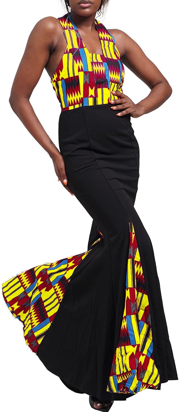HongyuAmy Women African KentePrint Dress Ankara Maxi Evening Dress