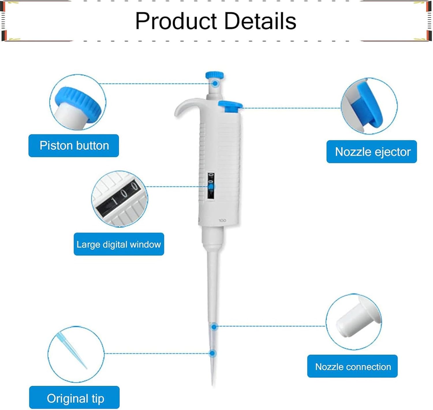 Lab Single Channel Pipettor Adjustable Variable Volume, High Accurate Micropipette for Environmental Laboratory,P5000